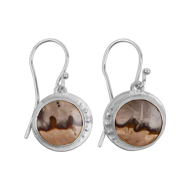 Boucles d'oreilles avec crochets en Palmier pétrifié, rond, 3,4cm, rhodié | Marco Schreier