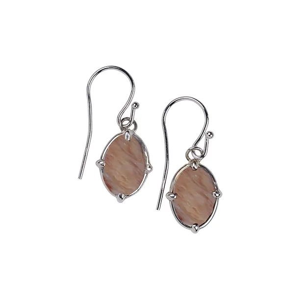 Petrified Wood Oval Earrings (12 x 8mm), 3.5cm, rhodiniert | Marco Schreier