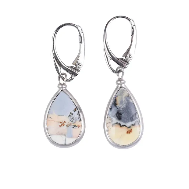 Pendientes Gota de jaspe de Maligano (18 x 10 mm), 4,2 cm, rodinados | Marco Schreier