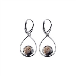 244018210338 Earrings Petrified Palm Wood round drop setting, 4.6 cm, rhodiniert | Marco Schreier