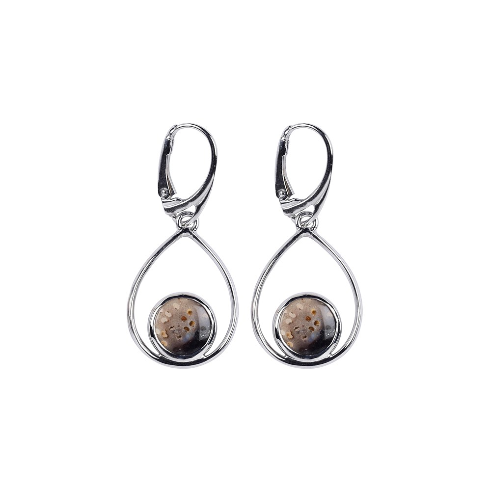 Orecchini in Legno di palma pietrificato con incastonatura a goccia rotonda, 4,6 cm, rodiato | Marco Schreier