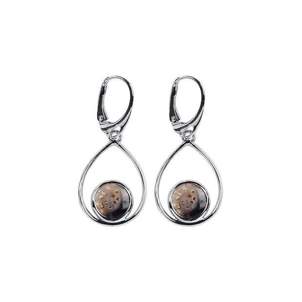 Pendientes Madera de palma petrificada engaste gota redonda, 4,6 cm, rodinado | Marco Schreier