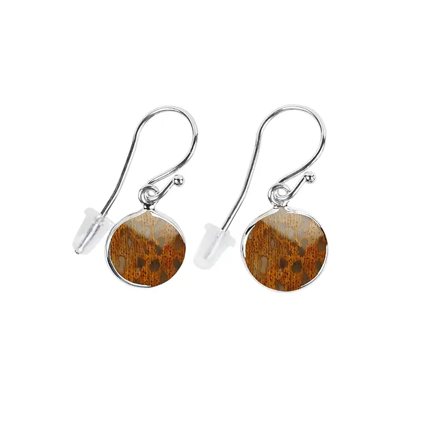 Boucles d'oreilles avec crochets en Palmier pétrifié rond (10mm), 3,3cm, rhodié | Marco Schreier