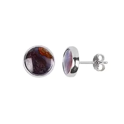 244018210340 Petrified Wood Circle Earstuds, 1.1 cm, rhodiniert | Marco Schreier