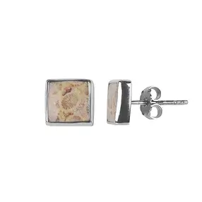 Petrified Coral earstuds (brown), square, 1.0 cm, rhodiniert | Marco Schreier