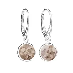 244018210346 Boucles d'oreilles avec crochets en Palmier pétrifié, rond (10mm), 3,0cm, rhodié | Marco Schreier