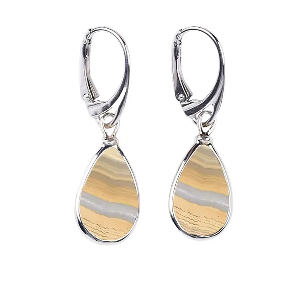 Lace Agate drop earrings (17 x 11mm), 4.0cm, rhodiniert | Marco Schreier