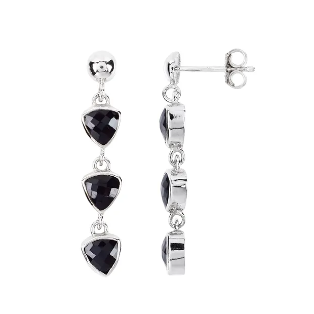 Ohrstecker Onyx (gef.) Dreiecke/Trillion facettiert, 3,8cm, rhodiniert | Marco Schreier