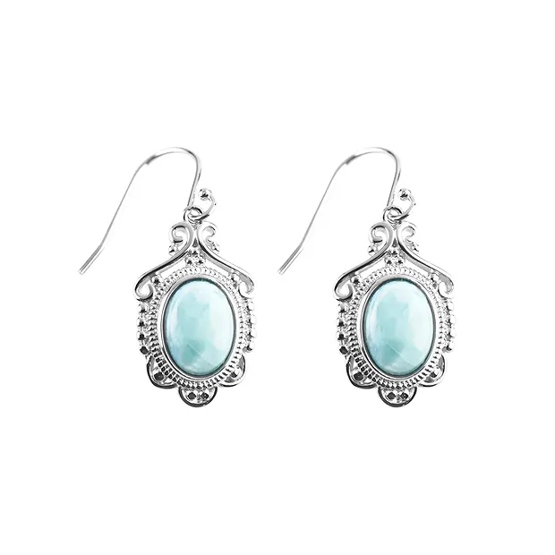 Earrings Larimar oval (11 x 9mm), 3.5cm, rhodiniert | Marco Schreier