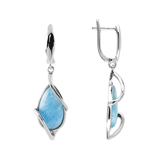 Boucles d'oreilles Larimar goutte (16 x 10mm), 3,6cm, rhodié | Marco Schreier