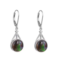 244018210503 Earrings Ammolite round (10mm) green, 3.1cm, platinum plated | Marco Schreier