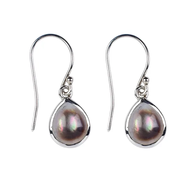 Boucles d'oreilles avec crochets en nacre (foncée) goutte, 2,5cm, rhodié | Marco Schreier