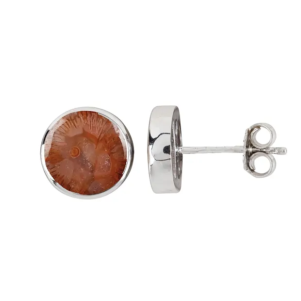 Earstuds horn coral round (13mm), 1.4cm, rhodiniert | Marco Schreier