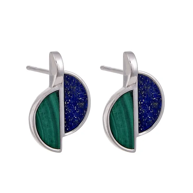 Pendientes de Malaquita, Lapislázuli semiovalados (11 x 5 mm), 1,9 cm, rodinados | Marco Schreier