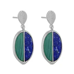 244018220428 Earstuds Malachite, Lapis Lazuli semi-oval (17 x 5mm), 3.1cm, rhodiniert | Marco Schreier