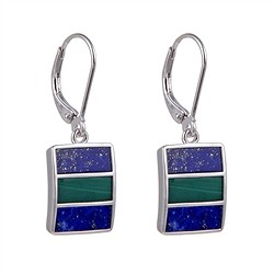 244018220435 Boucles d'oreilles Malachite, Lapis-lazuli rectangles (10 x 4mm), 3,0cm, rhodié | Marco Schreier