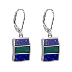 244018220435 Earrings Malachite, Lapis Lazuli rectangles (10 x 4mm), 3.0cm, rhodiniert | Marco Schreier