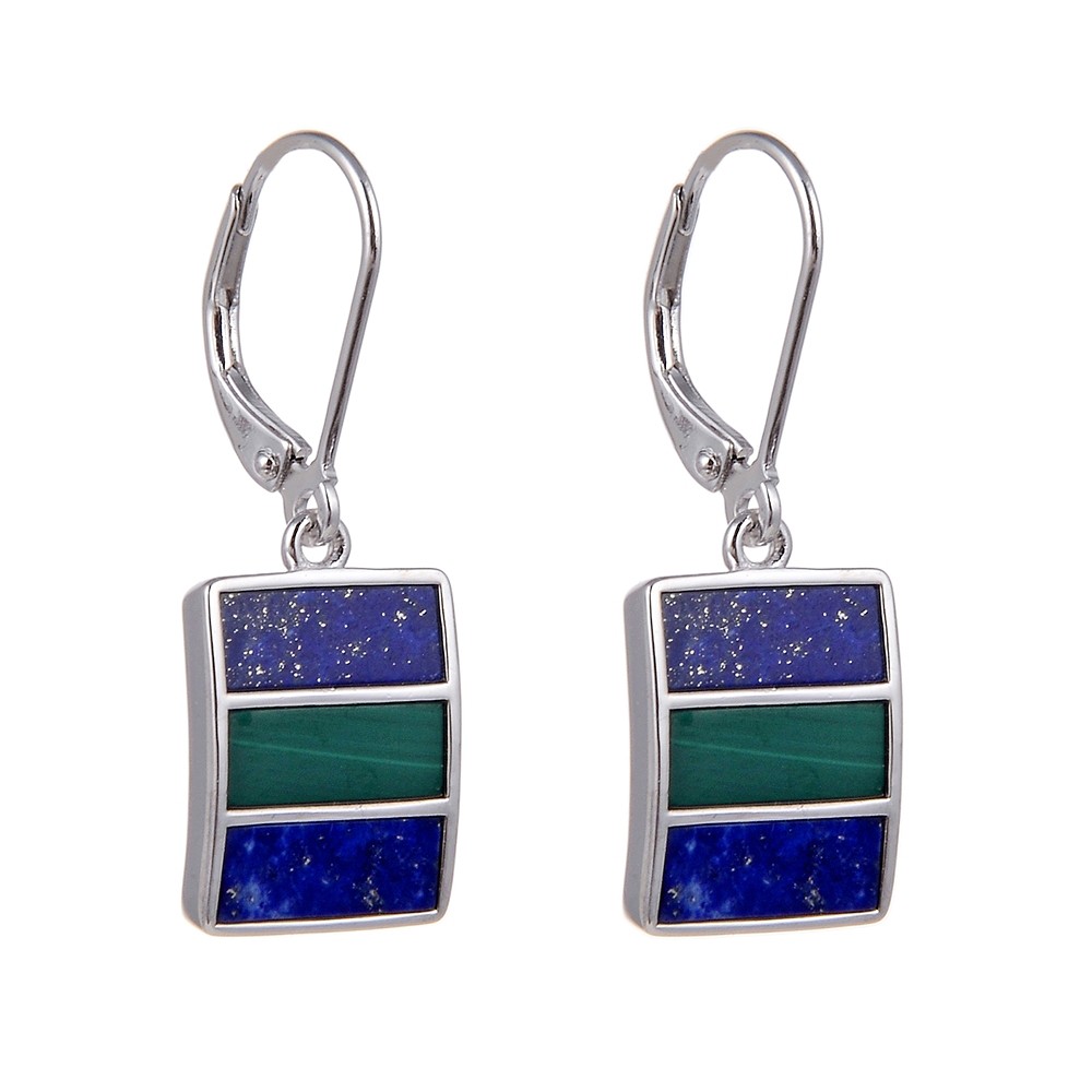 Orecchini Malachite, rettangoli di Lapislazzuli (10 x 4 mm), 3,0 cm, rodiati | Marco Schreier