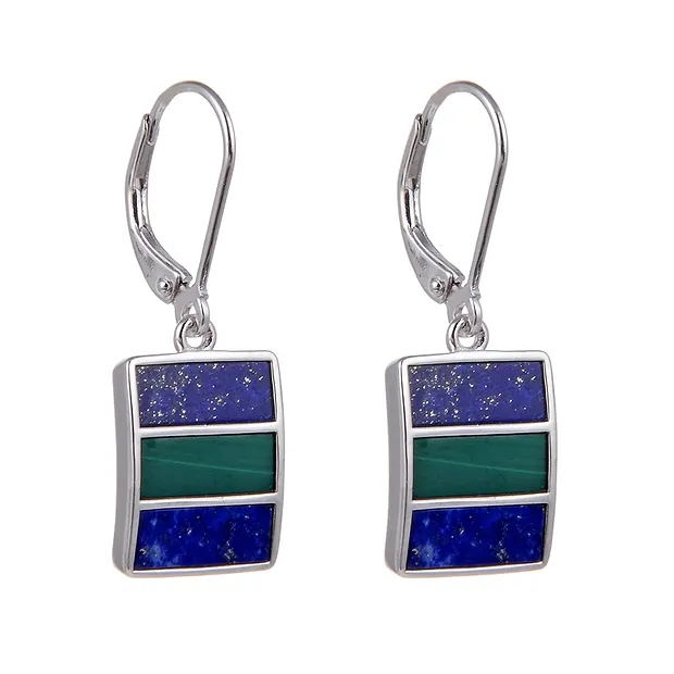 Boucles d'oreilles Malachite, Lapis-lazuli rectangles, 3,0cm, rhodié | Marco Schreier