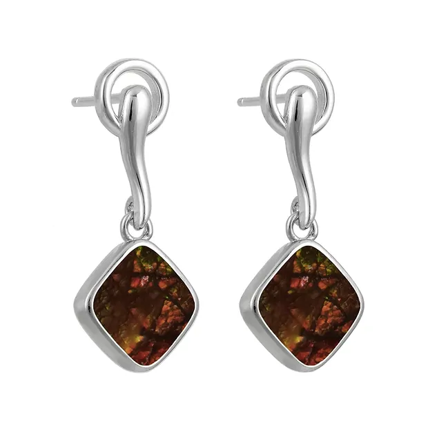 Ammolite Cushion Earstuds (8 x 8mm), 2.7cm, rhodiniert | Marco Schreier