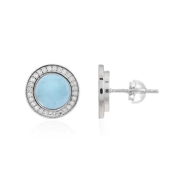 Ohrstecker Larimar rund (8mm), Topas facettiert, 1,2cm, rhodiniert | Marco Schreier
