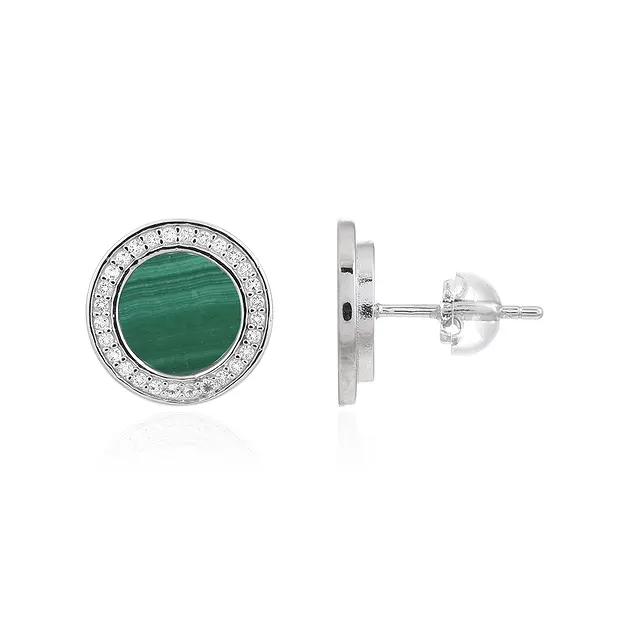 Earstuds Malachite round (8mm), faceted topaz, 1.2cm, rhodiniert | Marco Schreier