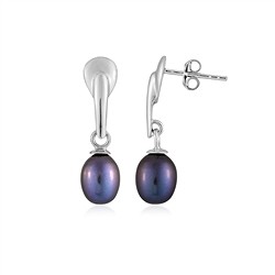 244018240011 Clous d'oreilles perle pétrole (8 x 10mm), 3,0cm, rhodié | Marco Schreier