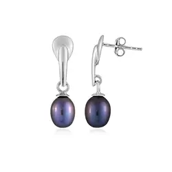 244018240011 Pendientes de perlas petrol (8 x 10 mm), 3,0 cm, rodinados | Marco Schreier