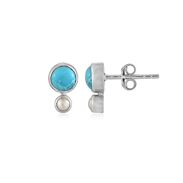 Ohrstecker Türkis rund (6mm), Perle (3mm), 1,2cm, rhodiniert | Marco Schreier