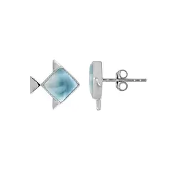 244018240015 Clous d'oreilles Larimar, Poissons avec carré (7mm), 1,5cm, rhodié | Marco Schreier