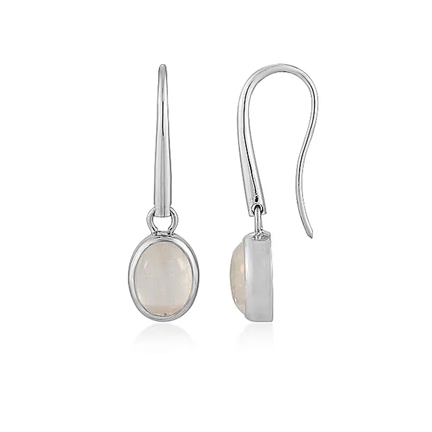 Boucles d'oreilles avec crochets en Labradorite (blanche), Ovale (11 x 9mm), 3,6cm, rhodié | Marco Schreier