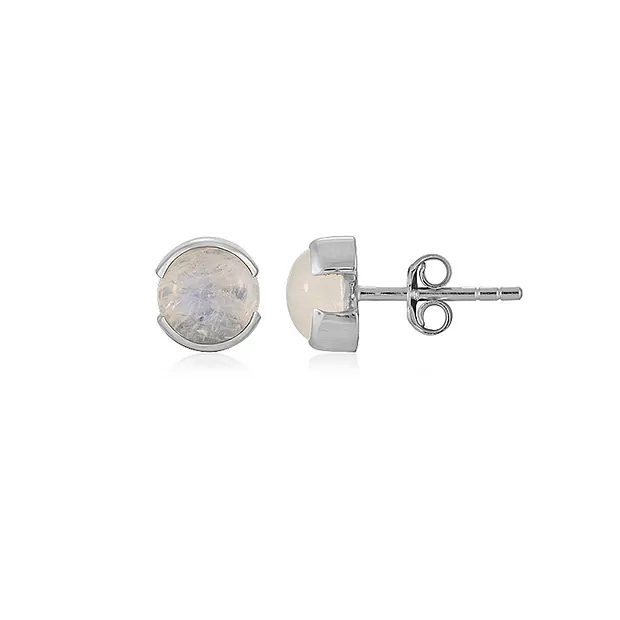 Earstuds Labrodorite (white), round (8mm), 0.9cm, rhodiniert | Marco Schreier