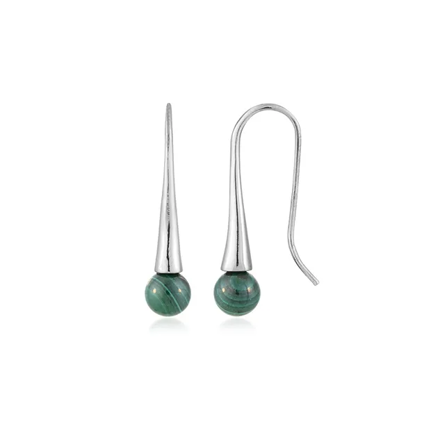 Earrings Malachite (stab.), ball (6mm), 2.4cm, rhodiniert | Marco Schreier