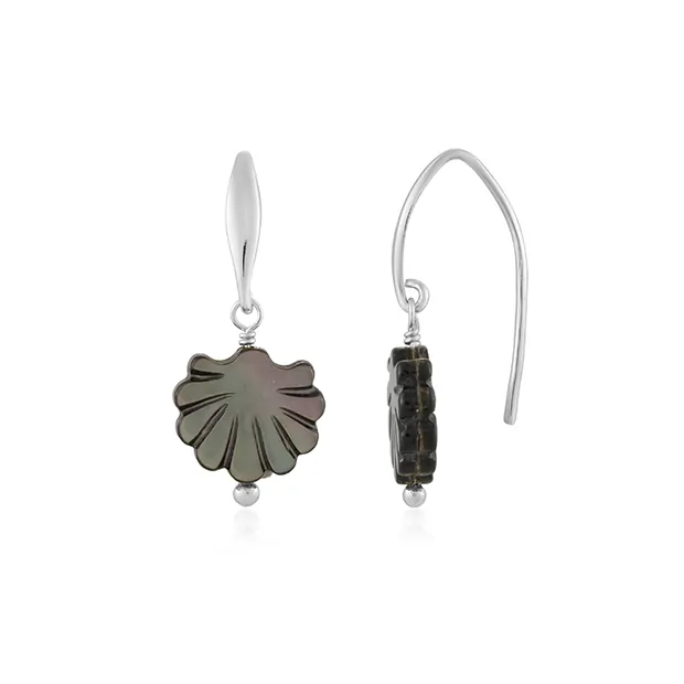 Earrings, dark Mother of Pearl, shell (13mm), 3.2cm, rhodiniert | Marco Schreier