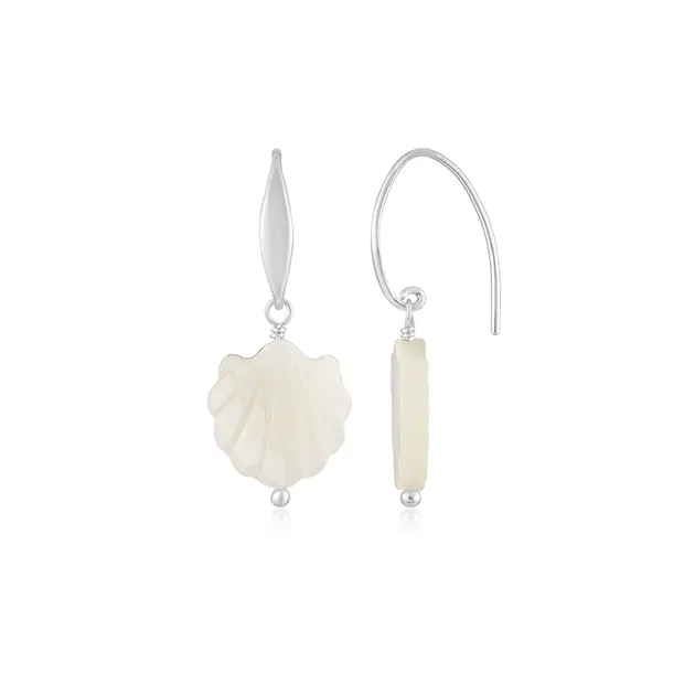 Orecchini, madreperla chiara, conchiglia (13 mm), 3,2 cm, rodiati | Marco Schreier