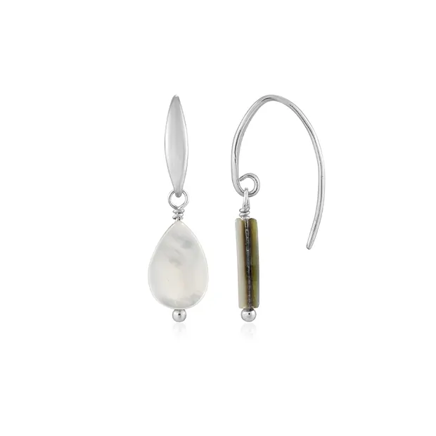 Boucles d'oreilles avec crochets, nacre foncée, goutte (8 x 12mm), 2,9cm, rhodié | Marco Schreier