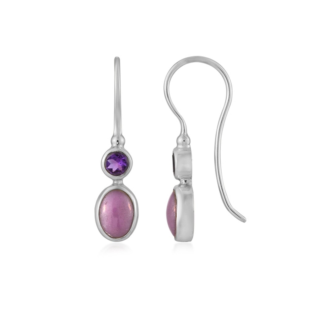 Pendientes de fosfosiderita, oval (8 x 6 mm), amatista, 3,0 cm, rodinados | Marco Schreier