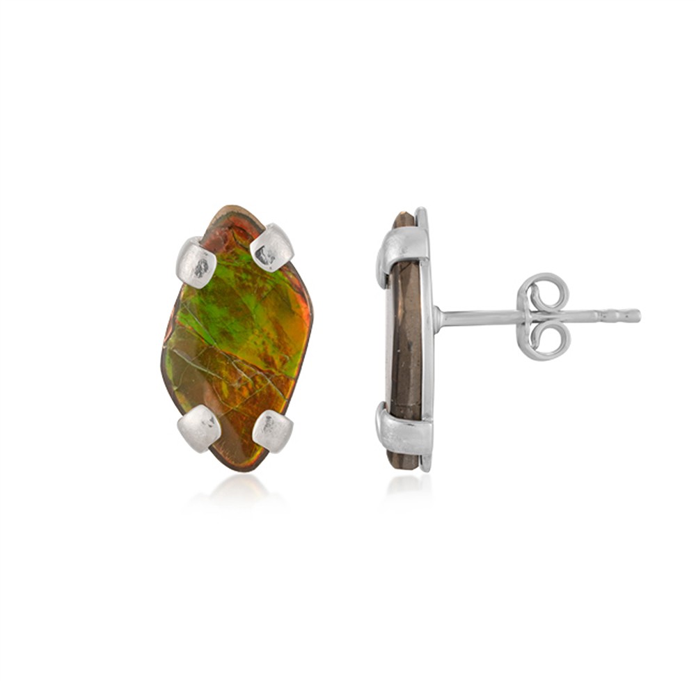 Clous d'oreilles Ammolite Freeform (17 x 10mm), 1,7cm, rhodié | Marco Schreier