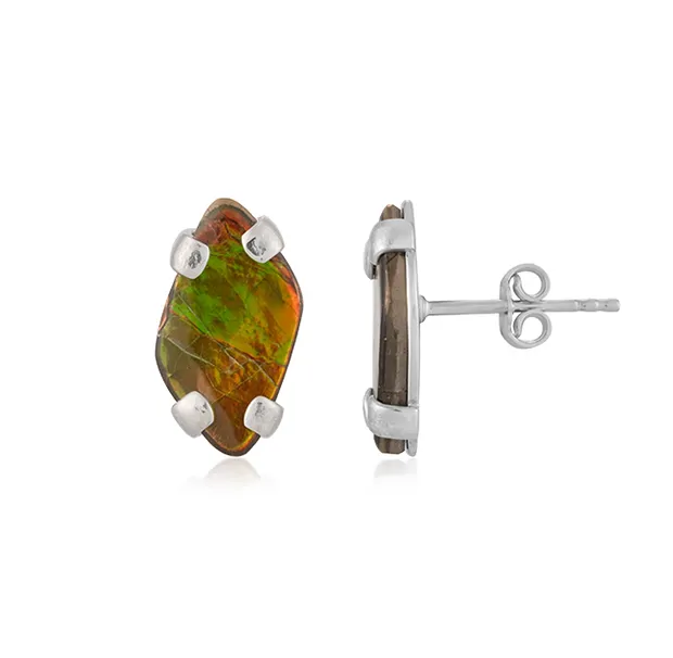Clous d'oreilles Ammolite Freeform (17 x 10mm), 1,7cm, rhodié | Marco Schreier