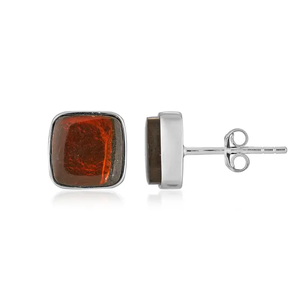 Ammolite Cushion Earstuds (8mm), 0.9cm, rhodiniert | Marco Schreier