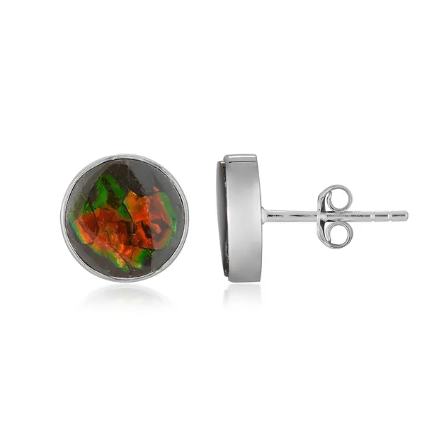 Pendientes Ammolita redonda (9 mm), 1,0 cm, rodinados | Marco Schreier