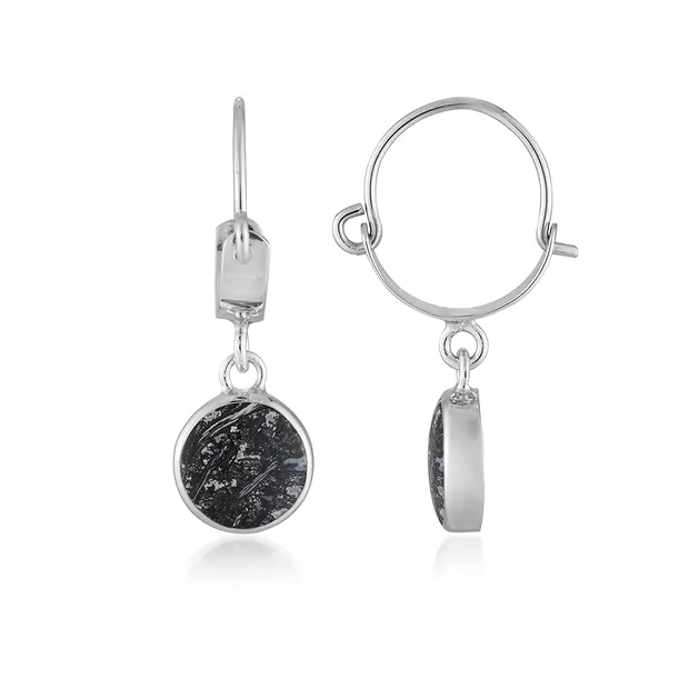 Earrings palm wood black/white, round (10mm), 2.3cm, rhodiniert | Marco Schreier