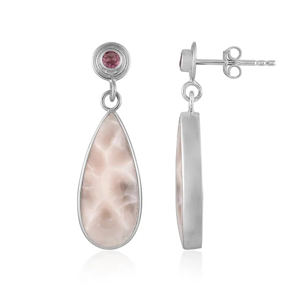 Pendientes de natrolite, turmalina (rosa), 3,2 cm, rodinados | Marco Schreier