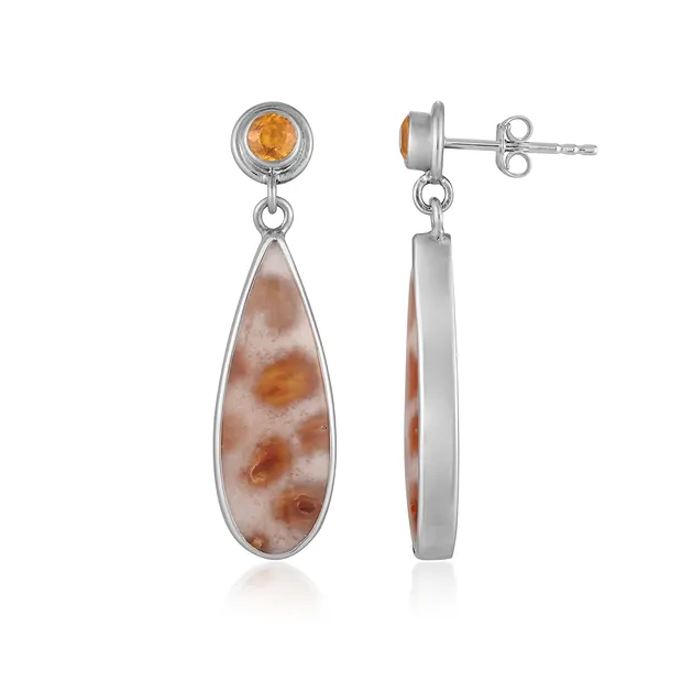 Ohrstecker versteinerte Koralle (Druzy), Granat, 3,4cm, vergoldet | Marco Schreier