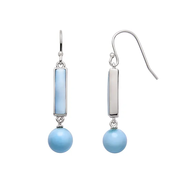 Larimar earrings, rectangle (14.5 x 3mm), 4.2cm, rhodiniert | Marco Schreier