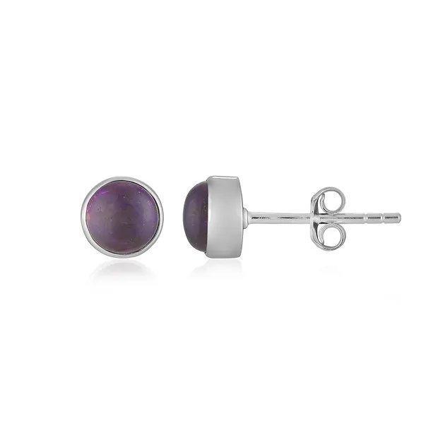 Clous d'oreilles Sugilite, rond (6mm), 0,7cm, rhodié | Marco Schreier