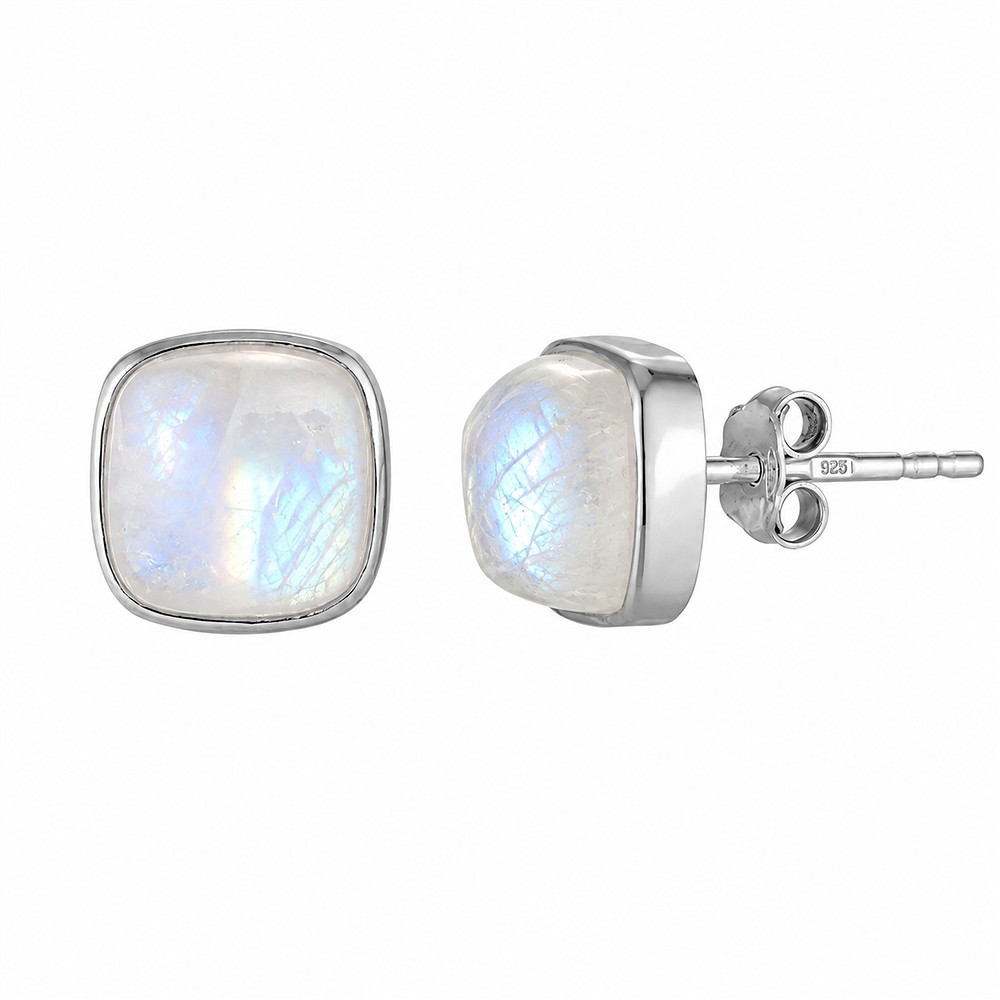 Labrodorite (white) Earstuds, Cushion Cut (8 × 8 mm), 0.9 cm, rhodiniert | Marco Schreier
