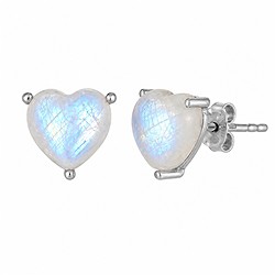 244018260016 Orecchini a bottone in Labradorite (bianca), a forma di cuore (8 × 8 mm), 0,9 cm, placcati in rodio | Marco Schreier