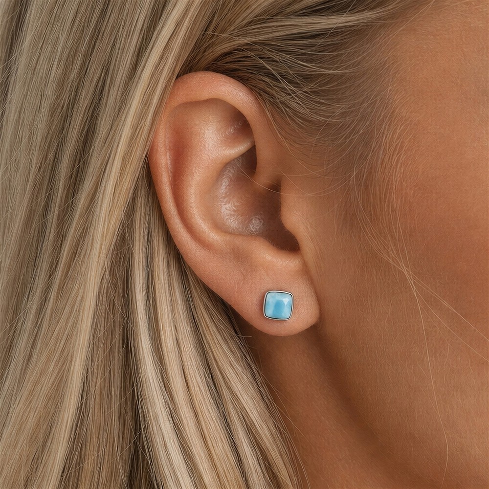 Larimar Earstuds, Cushion Cut (8 mm), 0.9 cm, rhodiniert | Marco Schreier