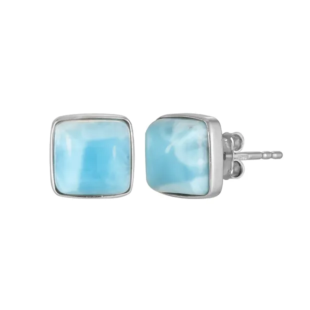 Ohrstecker Larimar, Cushion (8mm), 0,9cm, rhodiniert | Marco Schreier